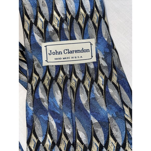 John Clarendon Dress Tie Mens Size 58" Blue Geometric 100% Silk Designer - Picture 2 of 12
